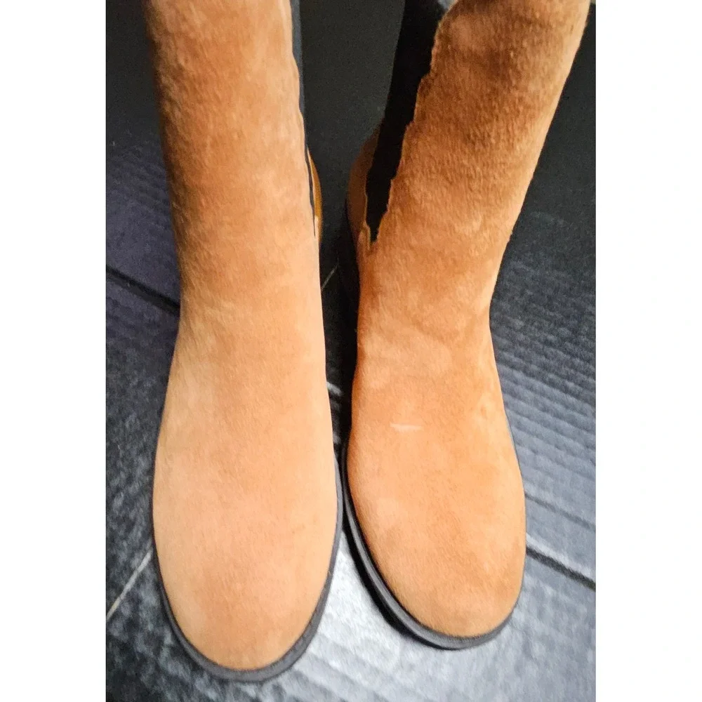 Lori Goldstein Wylie Tan Suede Leather Scalloped Chelsea Boots LI-WYLIE Womens 6